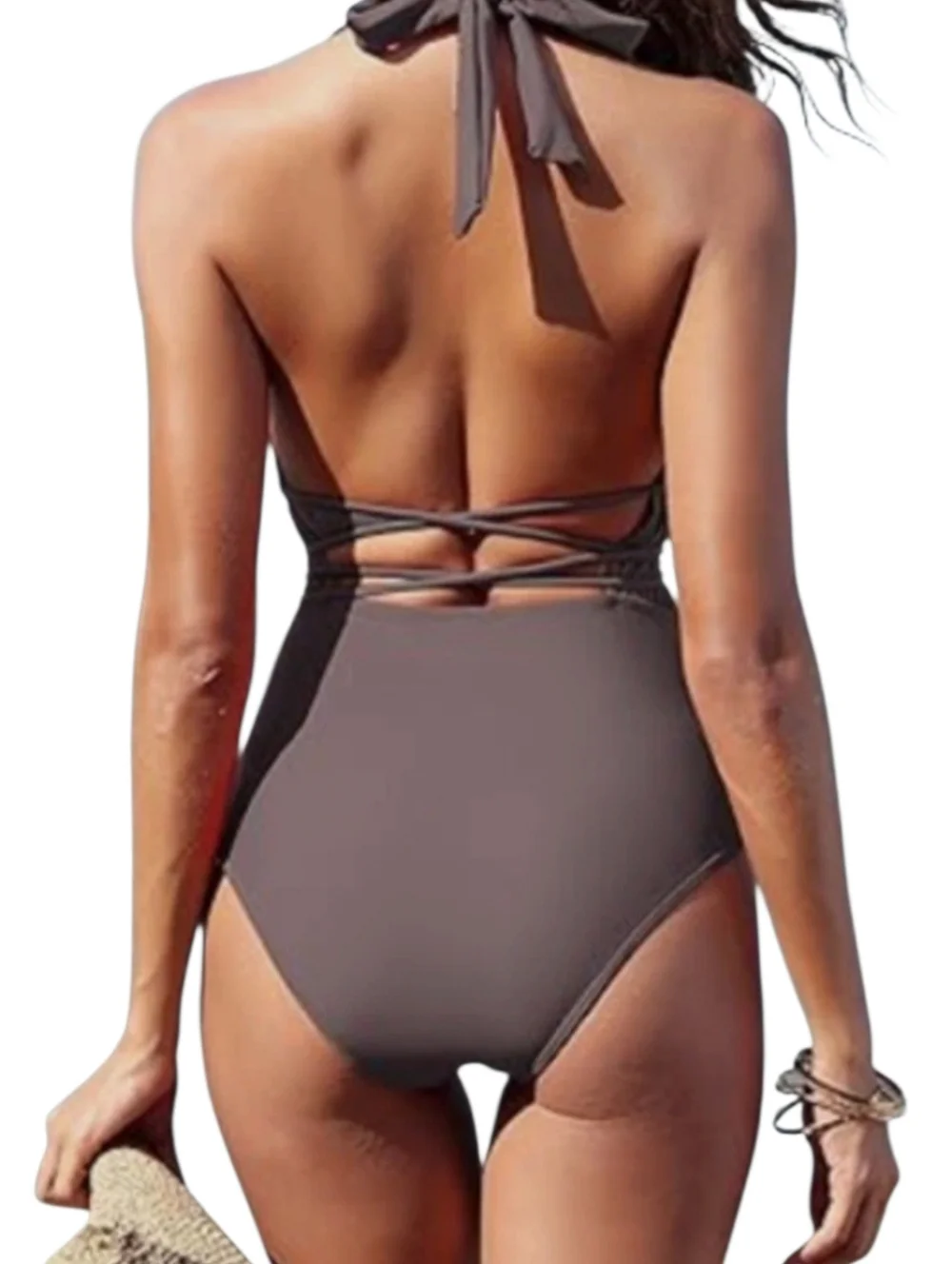 Zaful Mauve Halter Tie One-Piece Swimsuit